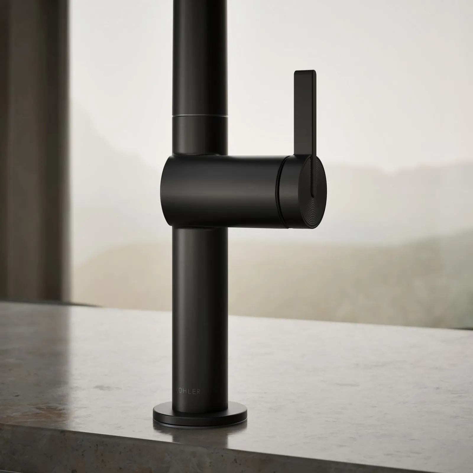 Pull-down kitchen sink faucet with two-function sprayhead^Kohler Hot