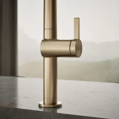Pull-down kitchen sink faucet with two-function sprayhead^Kohler Hot