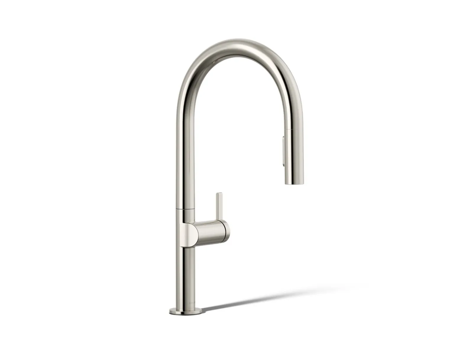 Pull-down kitchen sink faucet with two-function sprayhead^Kohler Hot