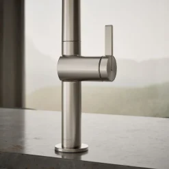 Pull-down kitchen sink faucet with two-function sprayhead^Kohler Hot