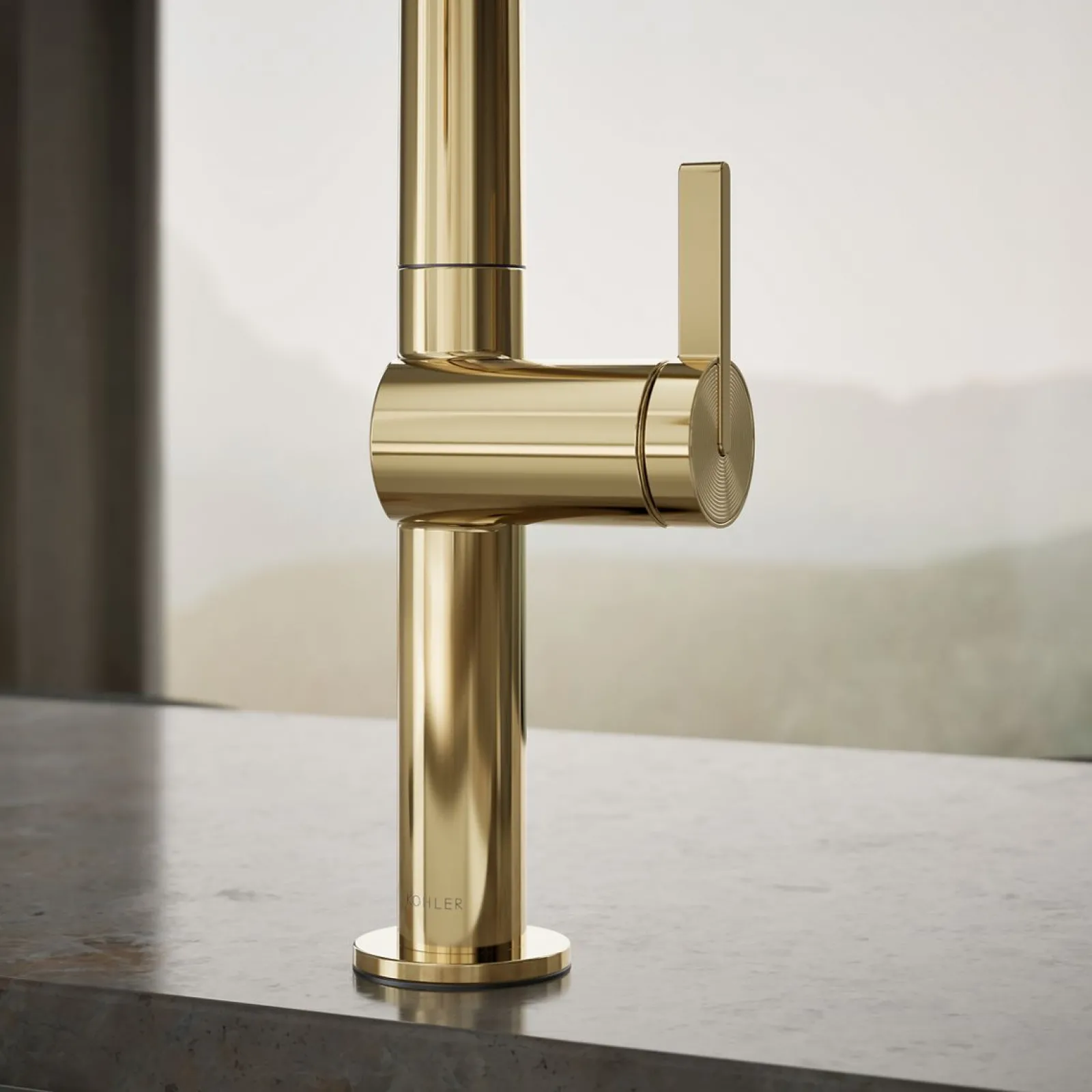 Pull-down kitchen sink faucet with two-function sprayhead^Kohler Hot