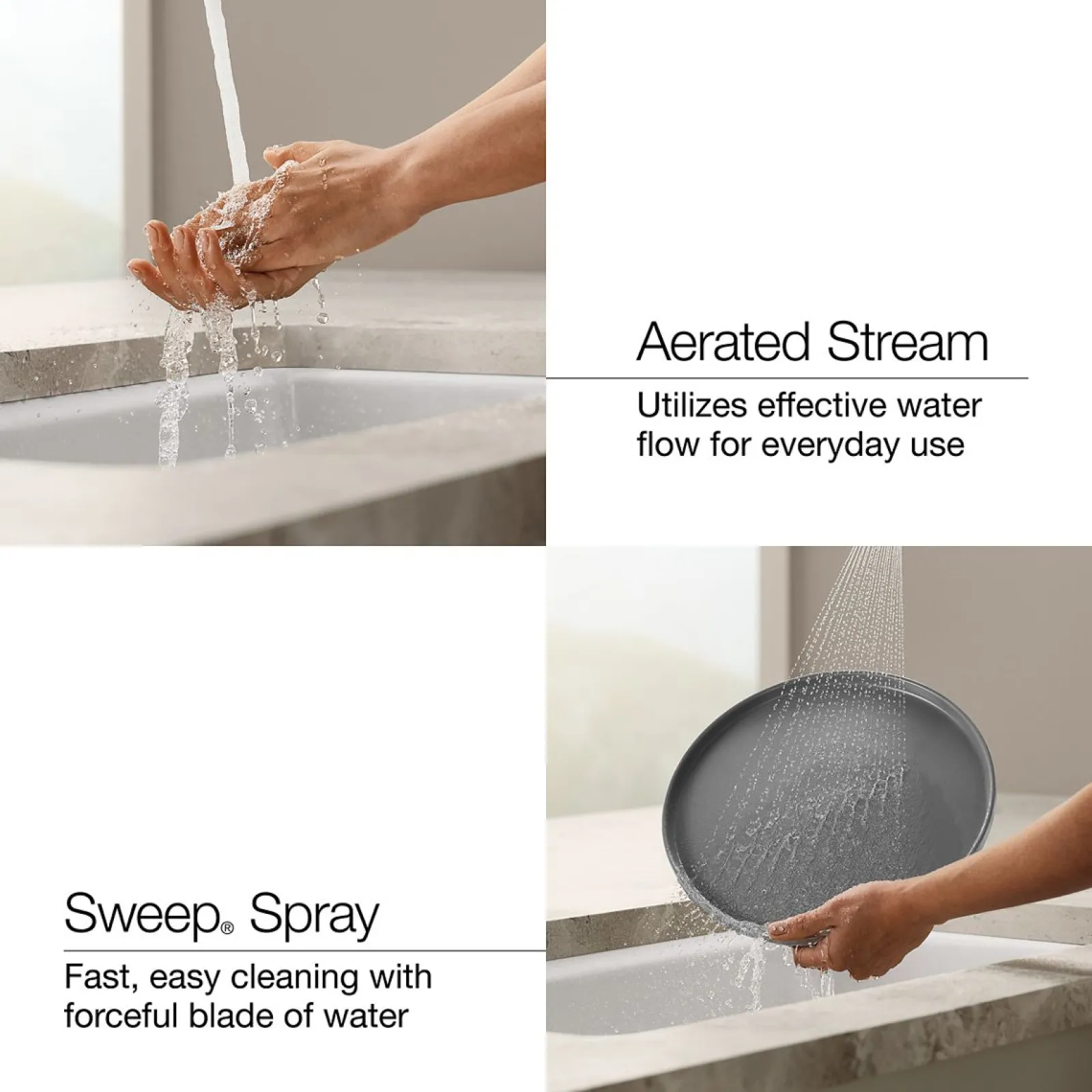 Pull-down kitchen sink faucet with two-function sprayhead^Kohler Hot
