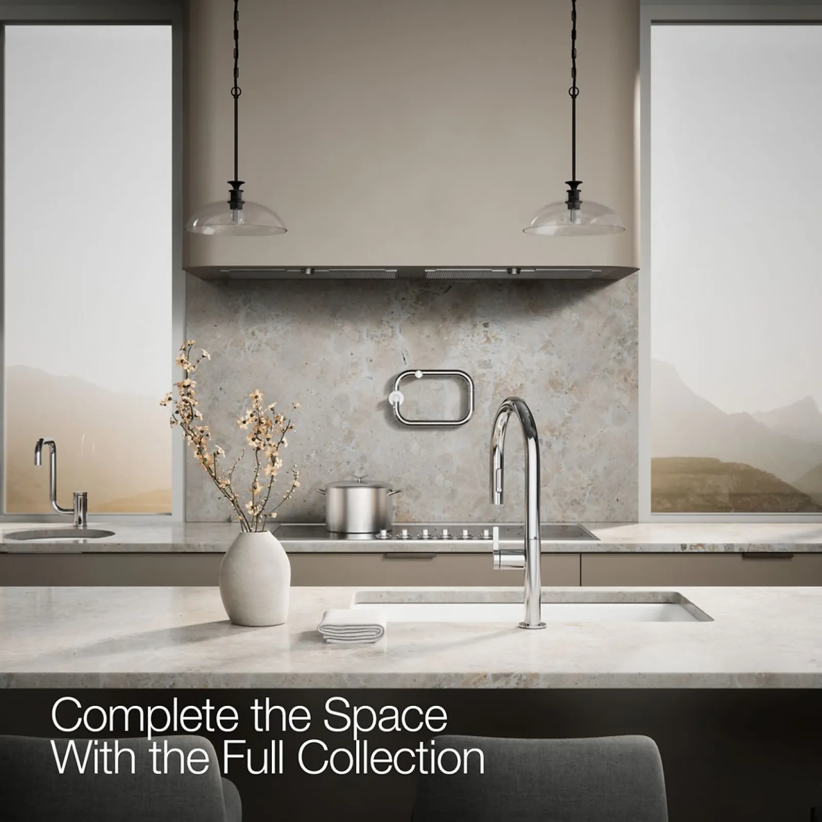 Pull-down kitchen sink faucet with two-function sprayhead^Kohler Hot