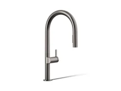 Pull-down kitchen sink faucet with two-function sprayhead^Kohler Hot