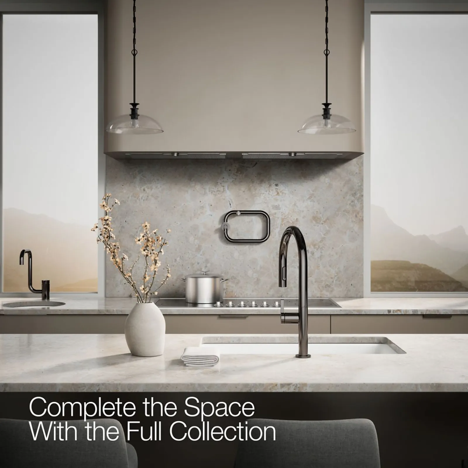 Pull-down kitchen sink faucet with two-function sprayhead^Kohler Hot