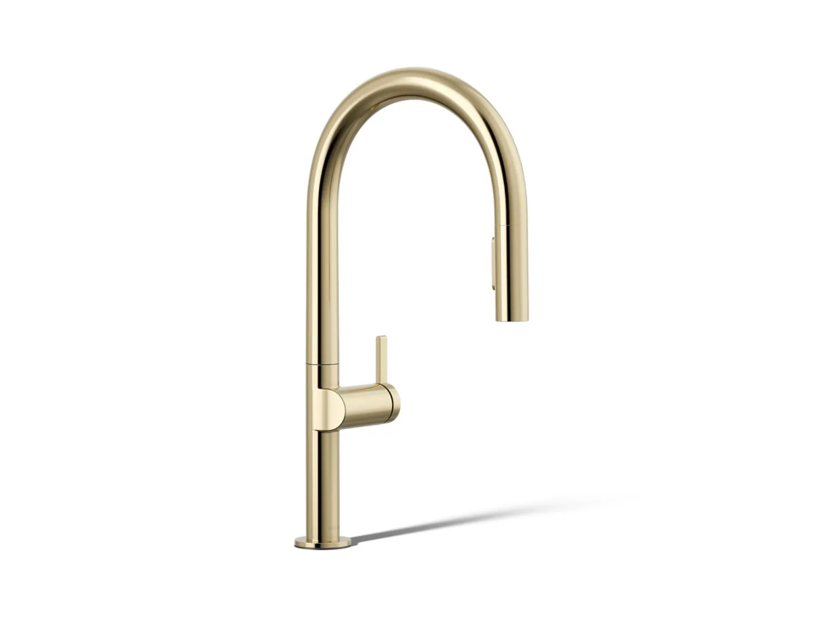 Pull-down kitchen sink faucet with two-function sprayhead^Kohler Hot