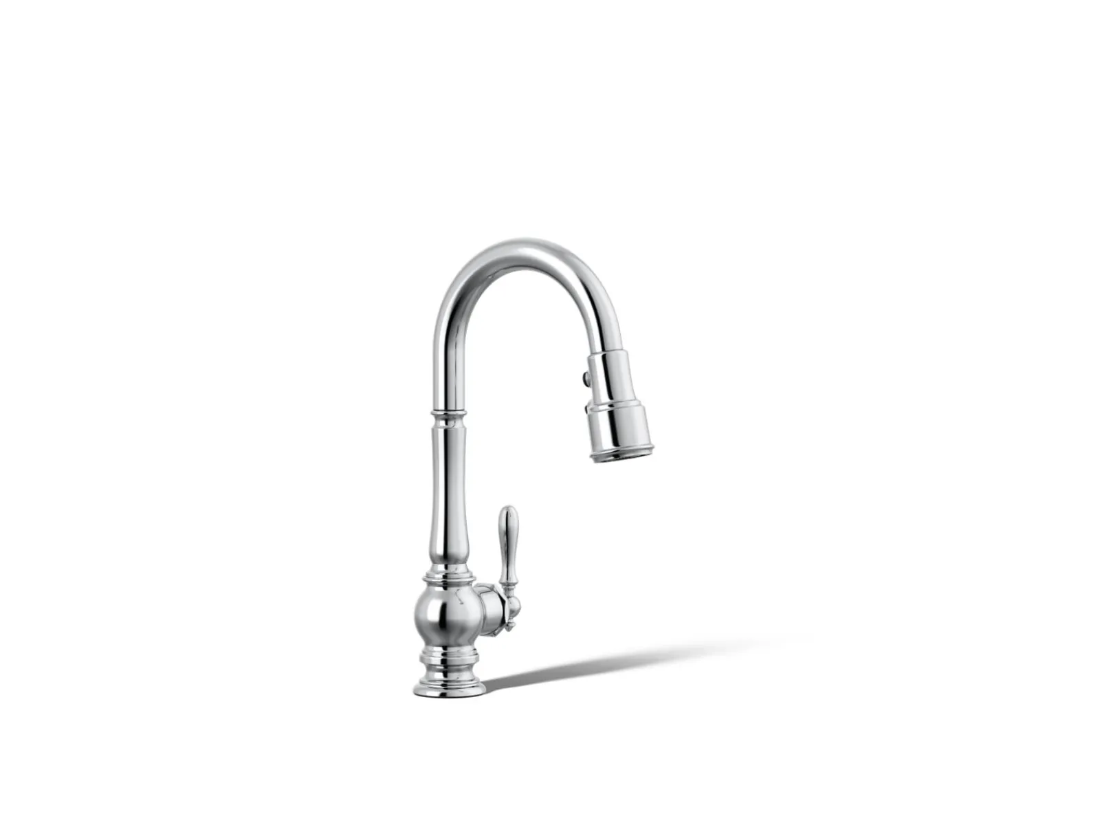 Pull-down kitchen sink faucet with three-function sprayhead^Kohler