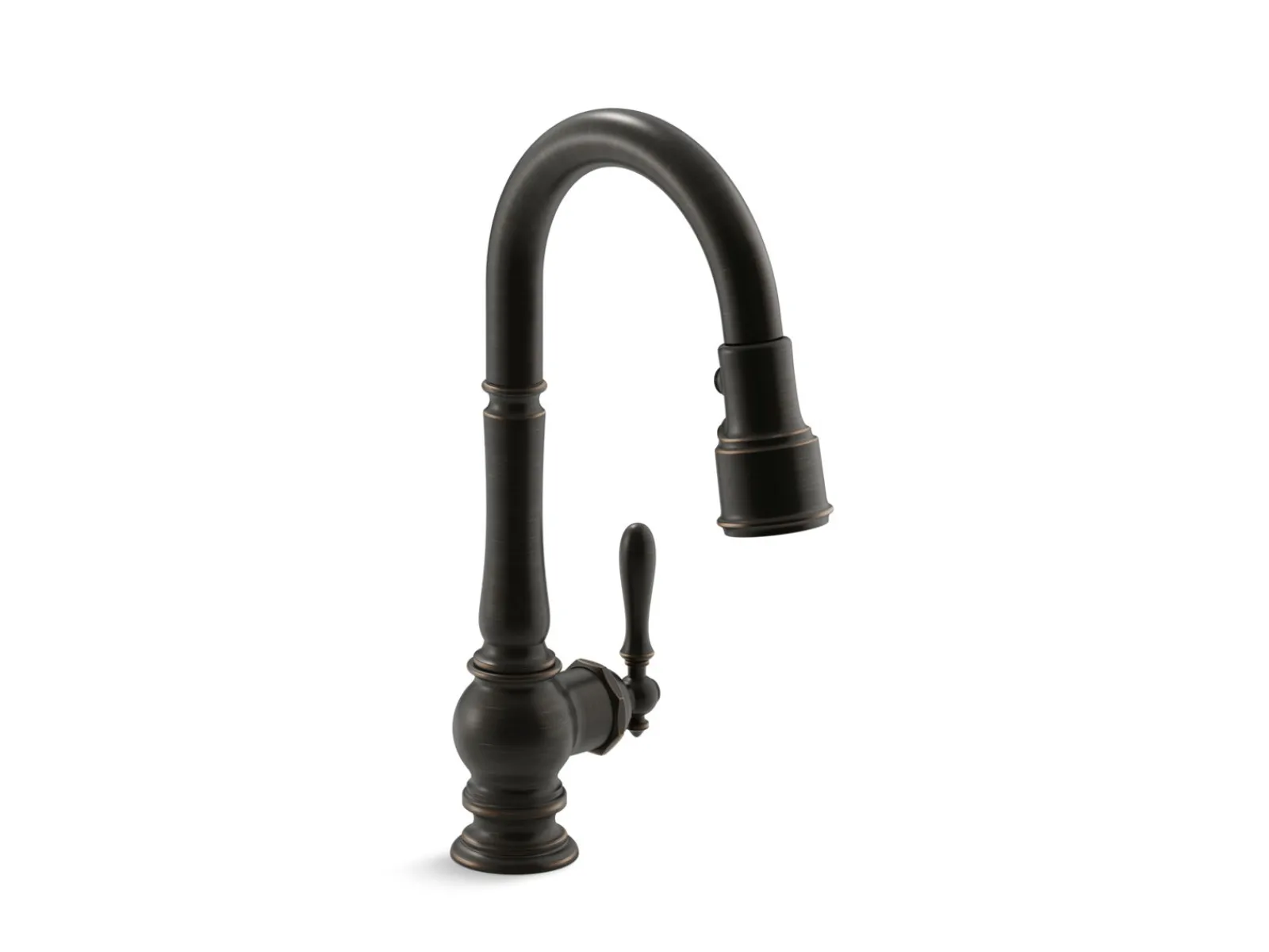 Pull-down kitchen sink faucet with three-function sprayhead^Kohler