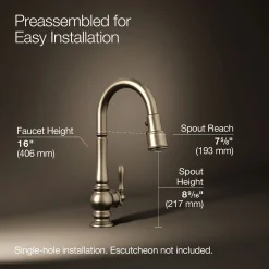 Pull-down kitchen sink faucet with three-function sprayhead^Kohler