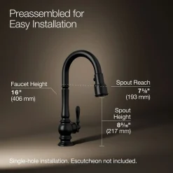 Pull-down kitchen sink faucet with three-function sprayhead^Kohler