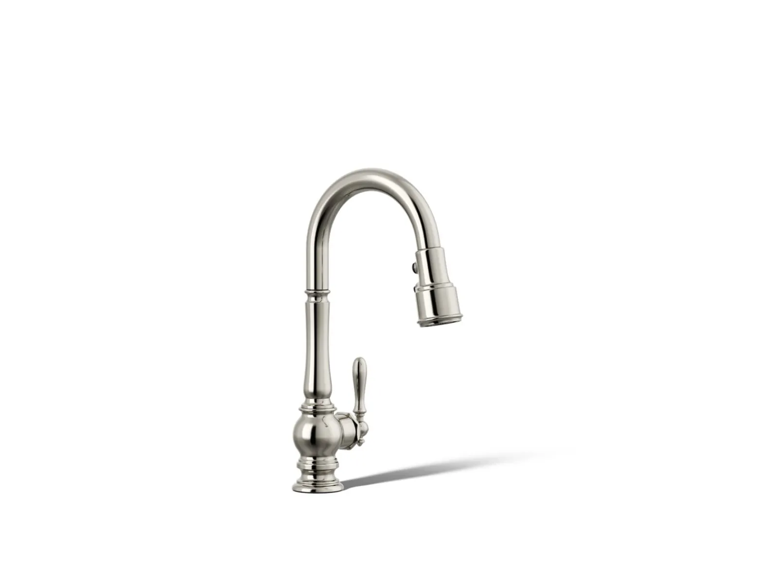 Pull-down kitchen sink faucet with three-function sprayhead^Kohler