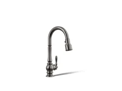 Pull-down kitchen sink faucet with three-function sprayhead^Kohler