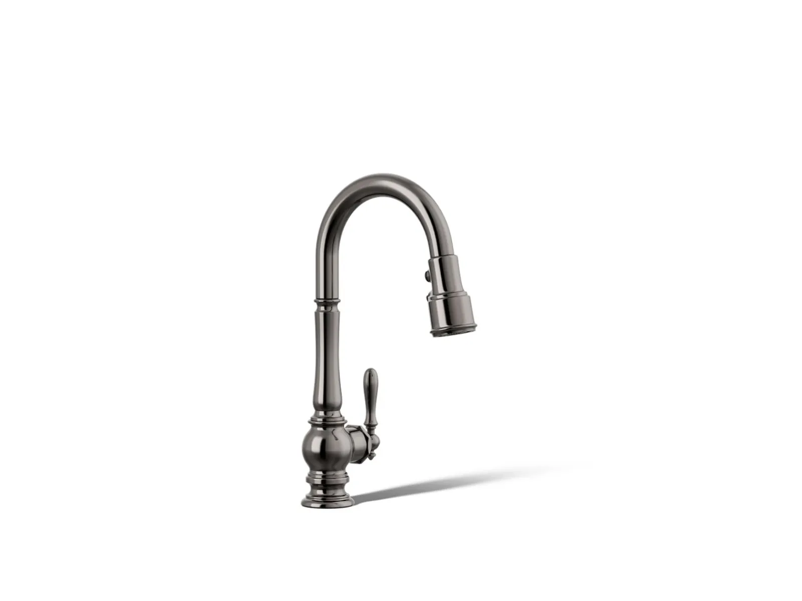 Pull-down kitchen sink faucet with three-function sprayhead^Kohler