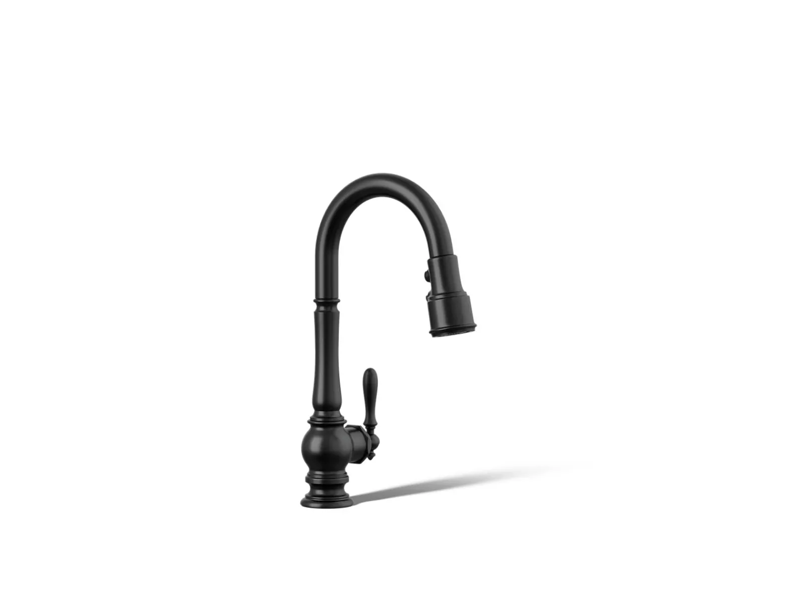 Pull-down kitchen sink faucet with three-function sprayhead^Kohler