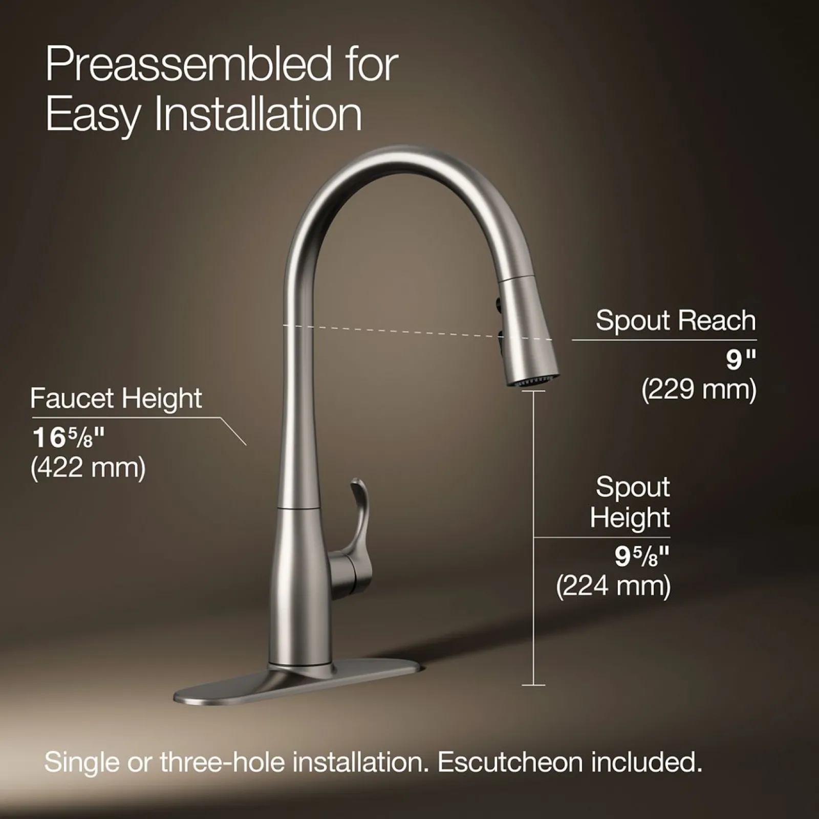 Pull-down kitchen sink faucet with three-function sprayhead^Kohler Clearance