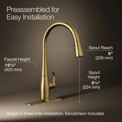Pull-down kitchen sink faucet with three-function sprayhead^Kohler Clearance