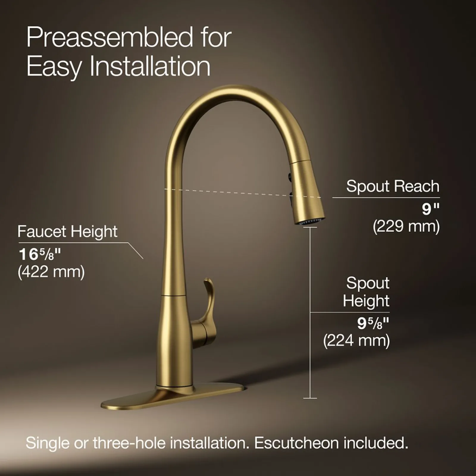 Pull-down kitchen sink faucet with three-function sprayhead^Kohler Clearance