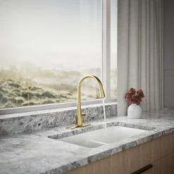Pull-down kitchen sink faucet with three-function sprayhead^Kohler Clearance