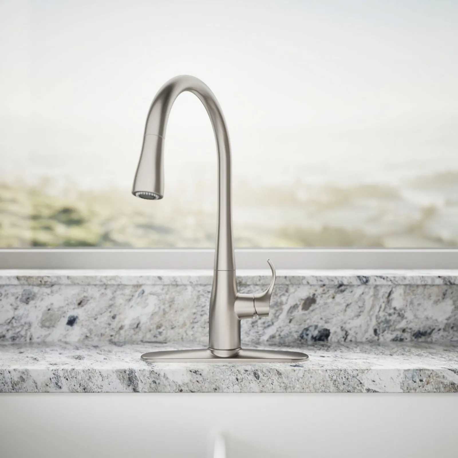 Pull-down kitchen sink faucet with three-function sprayhead^Kohler Clearance