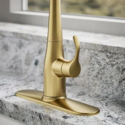 Pull-down kitchen sink faucet with three-function sprayhead^Kohler Clearance
