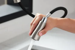 Pull-down kitchen sink faucet with three-function sprayhead^Kohler Clearance