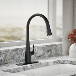 Pull-down kitchen sink faucet with three-function sprayhead^Kohler Clearance