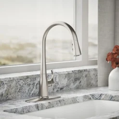 Pull-down kitchen sink faucet with three-function sprayhead^Kohler Clearance