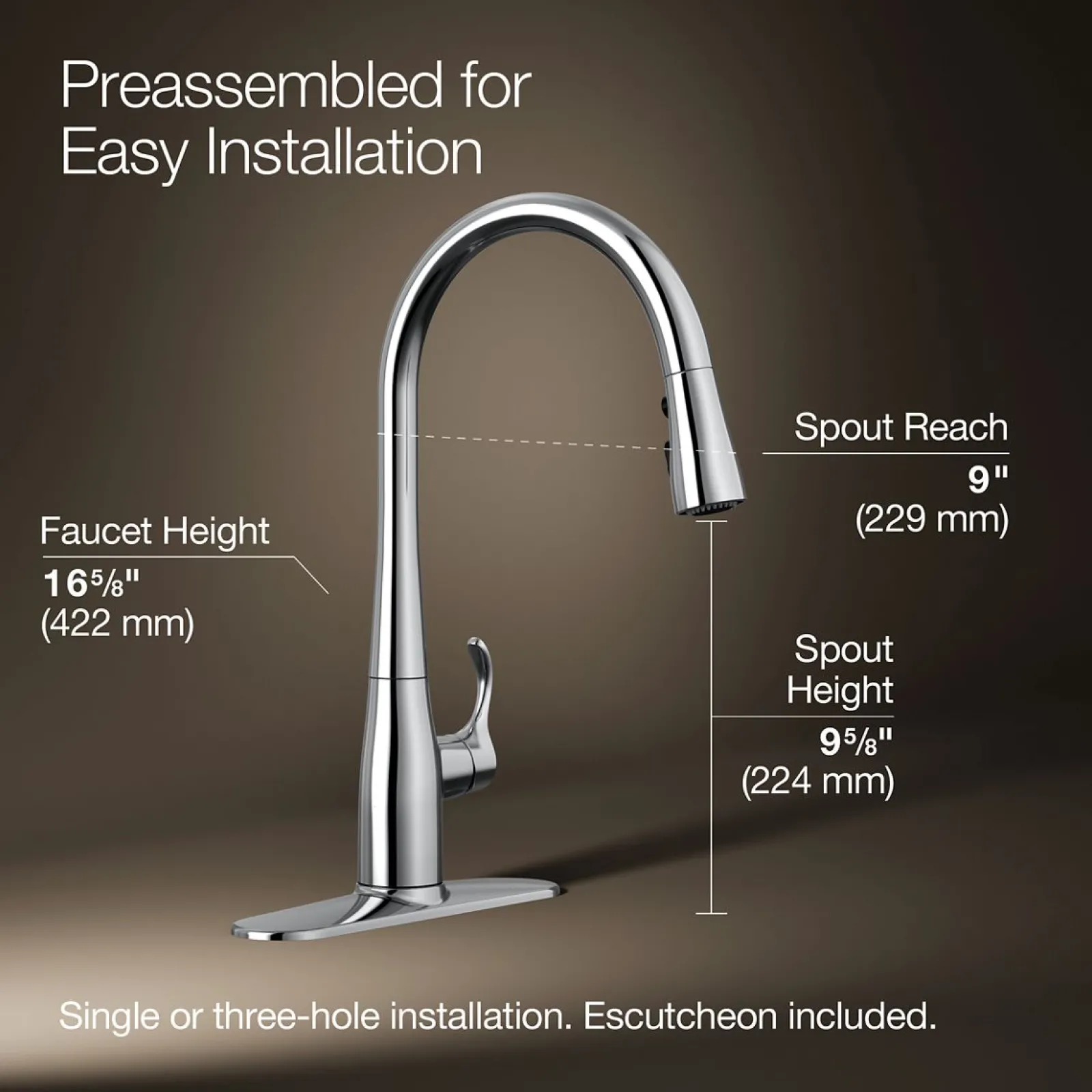Pull-down kitchen sink faucet with three-function sprayhead^Kohler Clearance