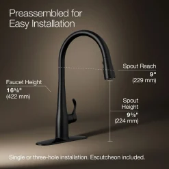 Pull-down kitchen sink faucet with three-function sprayhead^Kohler Clearance