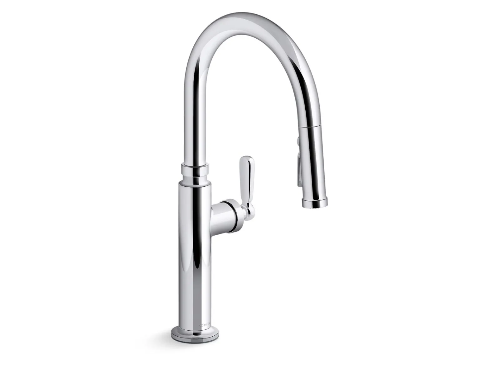 Pull-down kitchen sink faucet with three-function sprayhead^Kohler