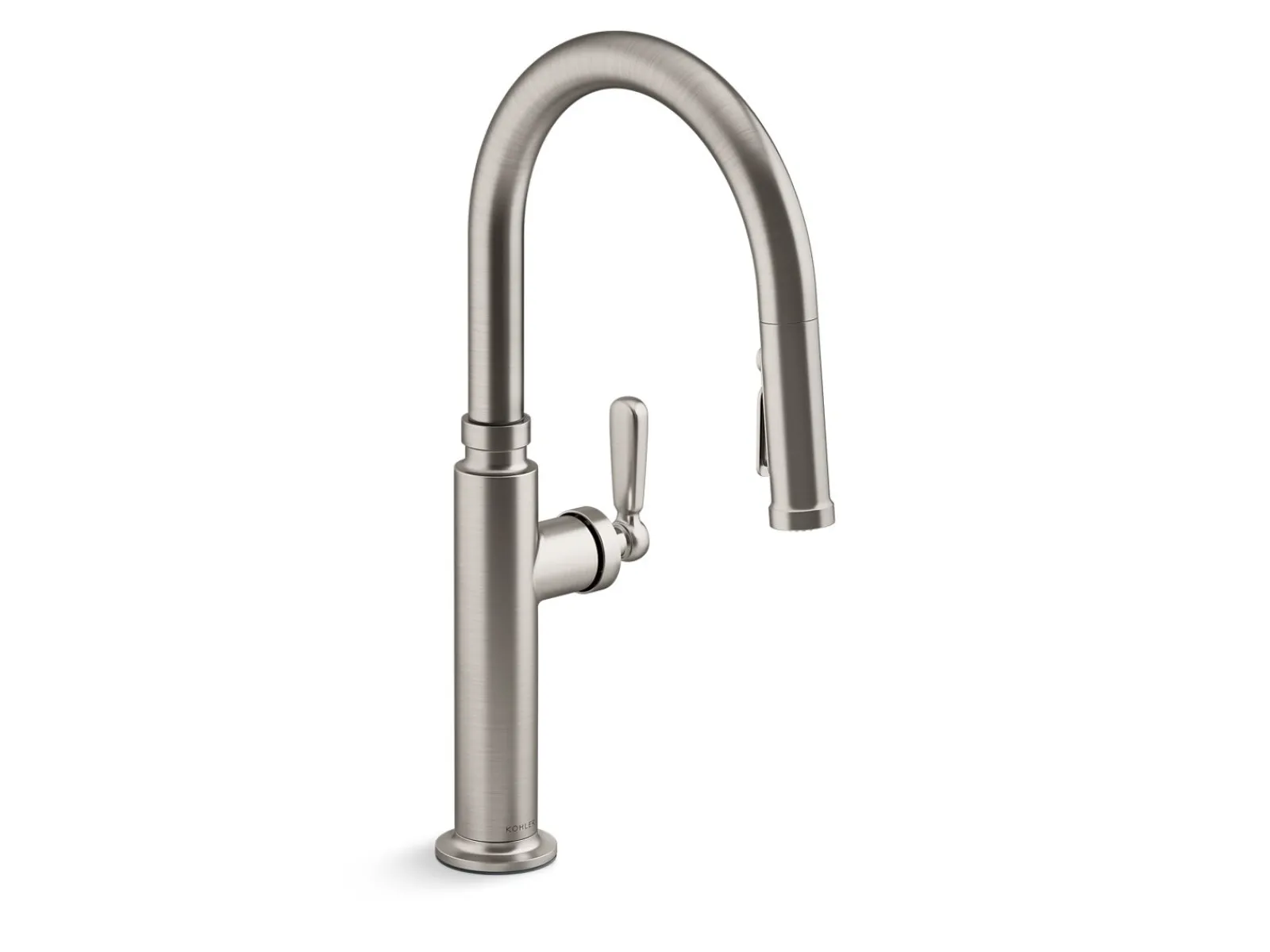 Pull-down kitchen sink faucet with three-function sprayhead^Kohler