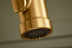 Pull-down kitchen sink faucet with three-function sprayhead^Kohler