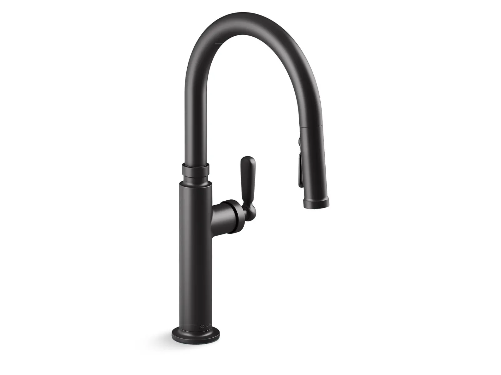 Pull-down kitchen sink faucet with three-function sprayhead^Kohler