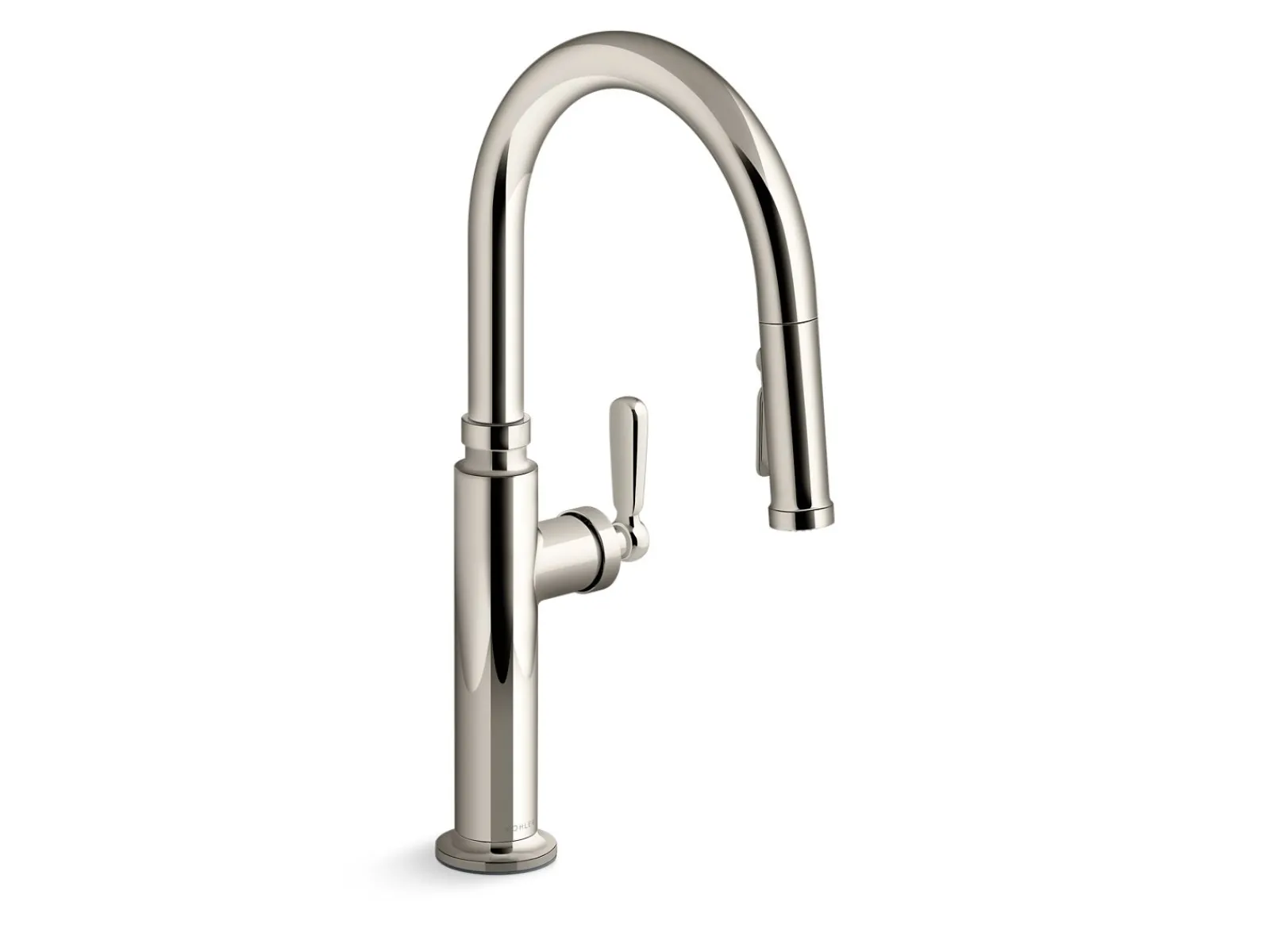 Pull-down kitchen sink faucet with three-function sprayhead^Kohler