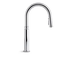 Pull-down kitchen sink faucet with three-function sprayhead^Kohler