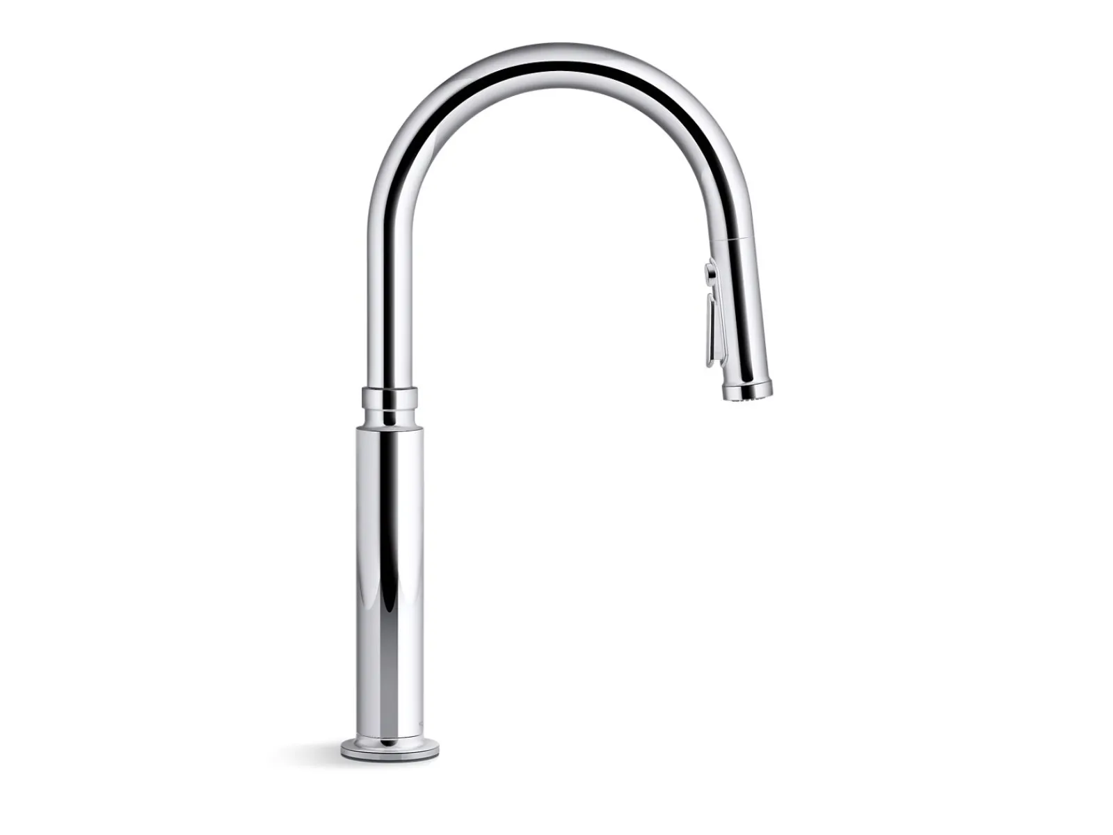 Pull-down kitchen sink faucet with three-function sprayhead^Kohler
