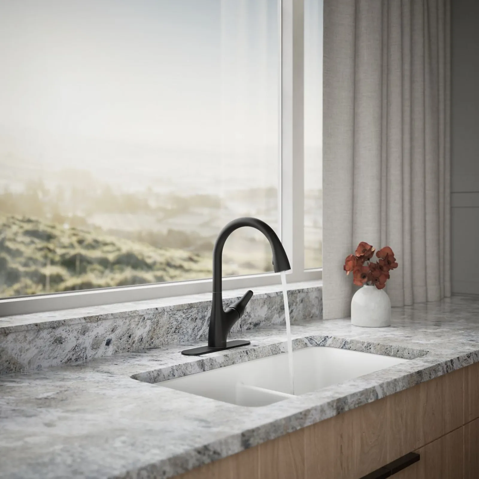 Pull-down kitchen sink faucet with two-function sprayhead^Kohler New