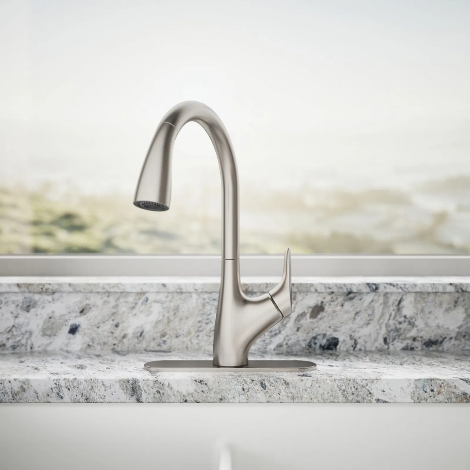 Pull-down kitchen sink faucet with two-function sprayhead^Kohler New