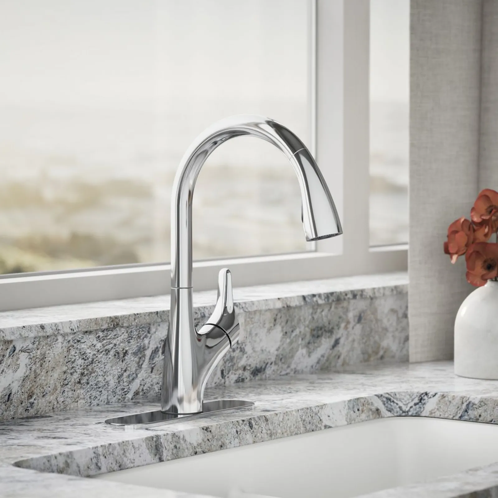 Pull-down kitchen sink faucet with two-function sprayhead^Kohler New