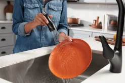 Pull-down kitchen sink faucet with two-function sprayhead^Kohler New