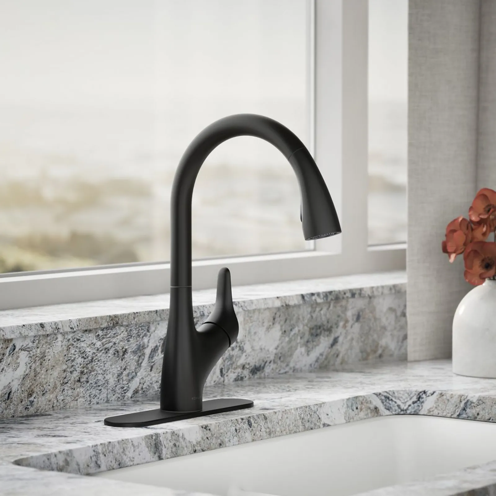 Pull-down kitchen sink faucet with two-function sprayhead^Kohler New