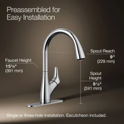 Pull-down kitchen sink faucet with two-function sprayhead^Kohler New