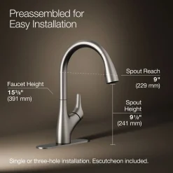 Pull-down kitchen sink faucet with two-function sprayhead^Kohler New