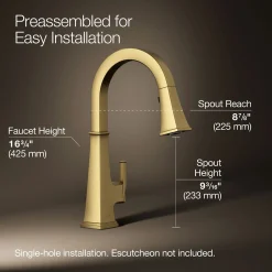 Pull-down kitchen sink faucet with three-function sprayhead^Kohler Clearance