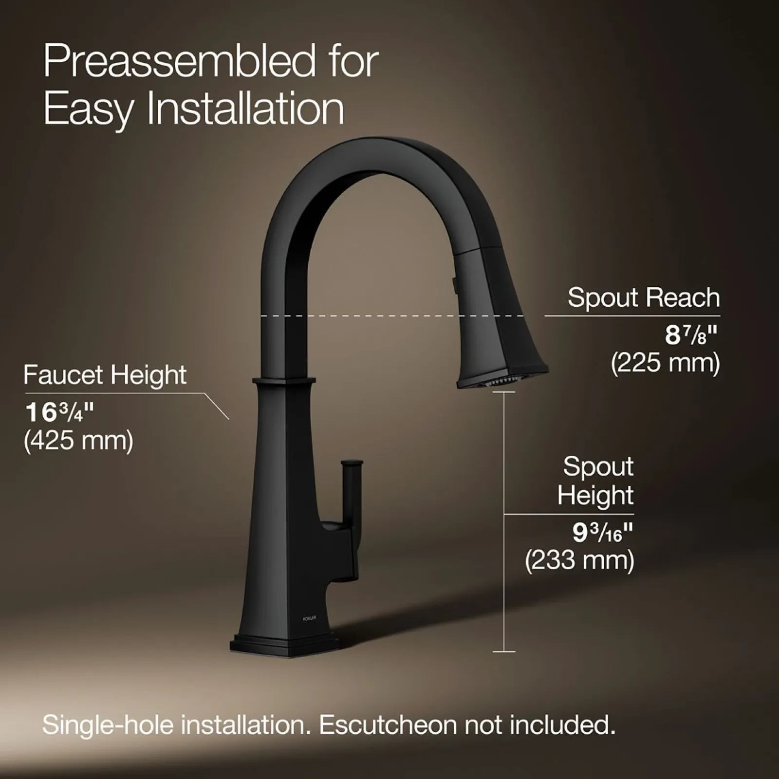 Pull-down kitchen sink faucet with three-function sprayhead^Kohler Clearance