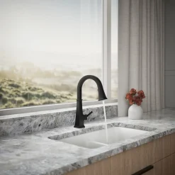 Pull-down kitchen sink faucet with three-function sprayhead^Kohler Clearance