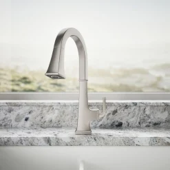 Pull-down kitchen sink faucet with three-function sprayhead^Kohler Clearance