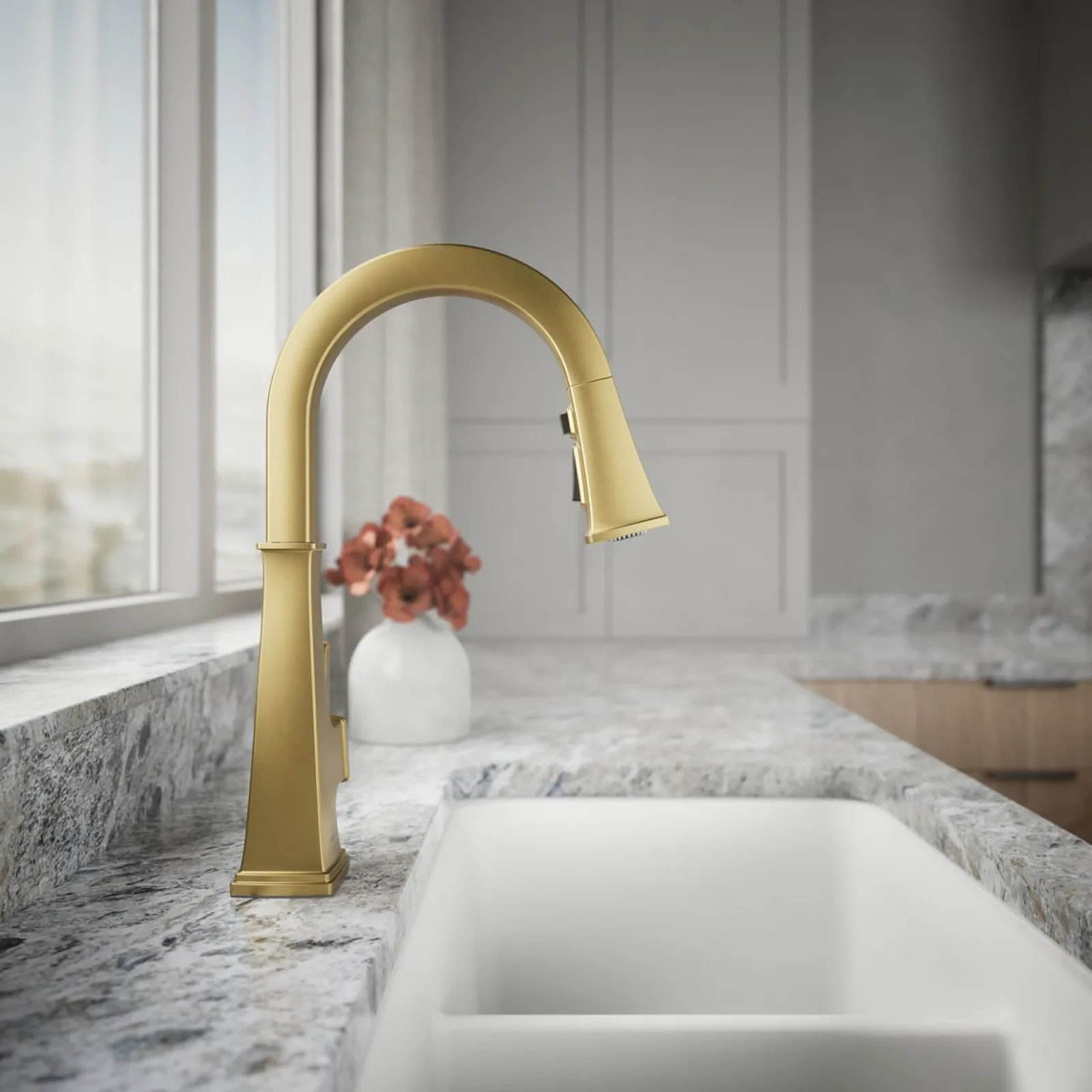 Pull-down kitchen sink faucet with three-function sprayhead^Kohler Clearance
