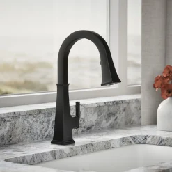 Pull-down kitchen sink faucet with three-function sprayhead^Kohler Clearance