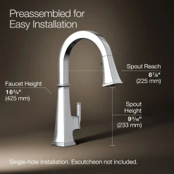 Pull-down kitchen sink faucet with three-function sprayhead^Kohler Clearance